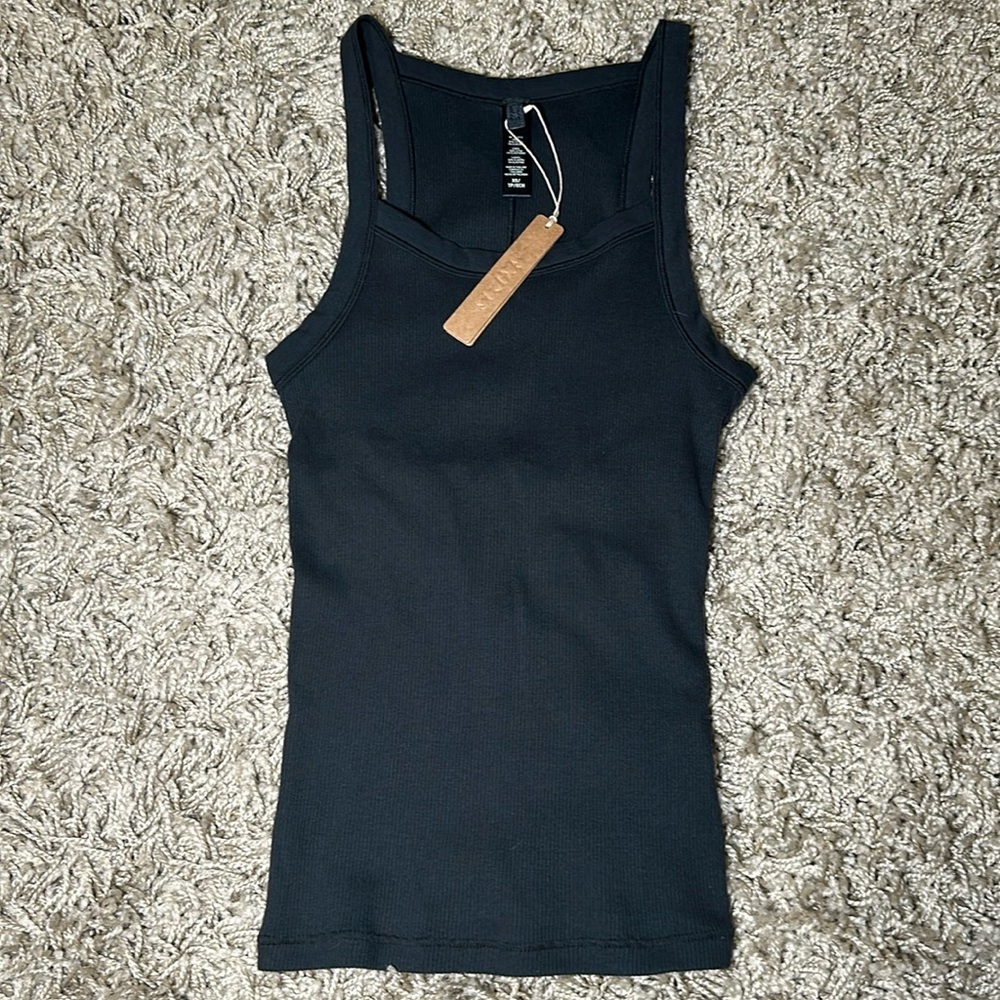 Women’s Skims Cotton Ribbed Scoop Black Tank Size XSmall